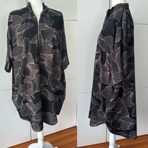 Monki Oversized Batwing Black Dress with Pale Pink Fish Print Size Small